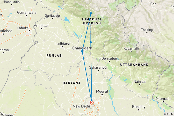 Map of Enchanting Shimla Manali Trip From Delhi 6N 7Day's