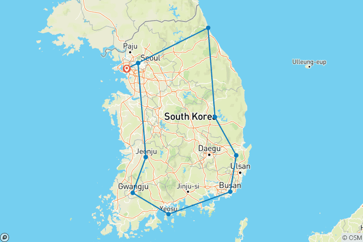 Carte du circuit À la découverte de la Corée du Sud : Une aventure aux mille et une merveilles en 12 jours