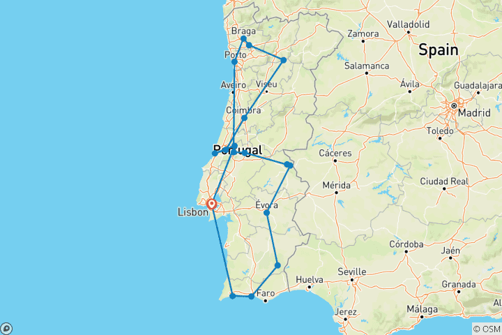 Carte du circuit Portugal complet ROT (18 destinations)