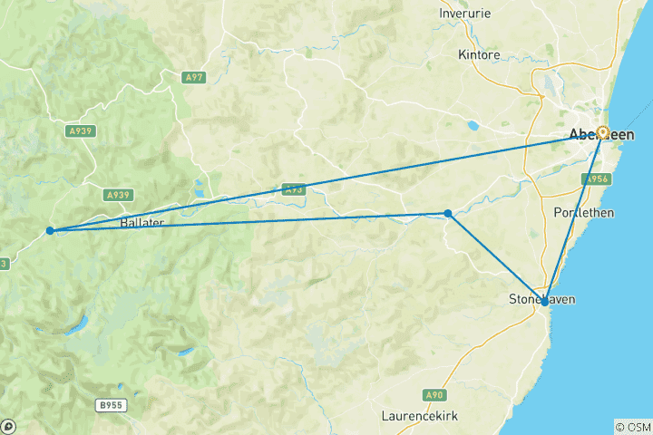 Carte du circuit Excursion d'une journée en groupe et privé au château et à la distillerie d'Aberdeen et de Shire