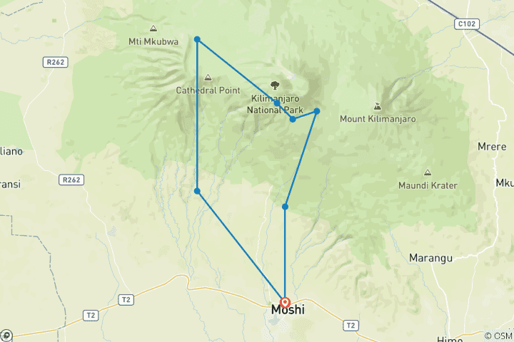 Carte du circuit Ascension du Kilimandjaro (route Machame) 7 jours | 6 nuits
