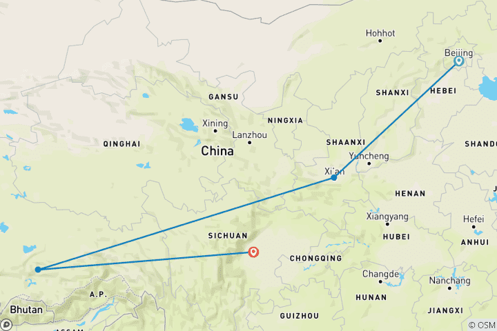 Carte du circuit 14 jours en Chine : De la Grande Muraille au Tibet (guide et chauffeur privés）