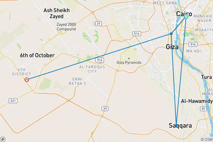 Kaart van Ervaar de magie van Caïro: 3-daagse privétour langs piramides van Gizeh, Saqqara, musea en meer met lunch