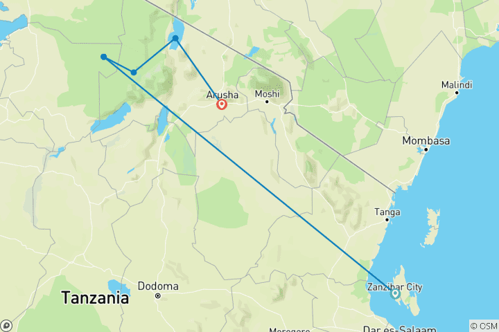 Map of 9-Day Fly-in & Drive Safari Northern Tanzania