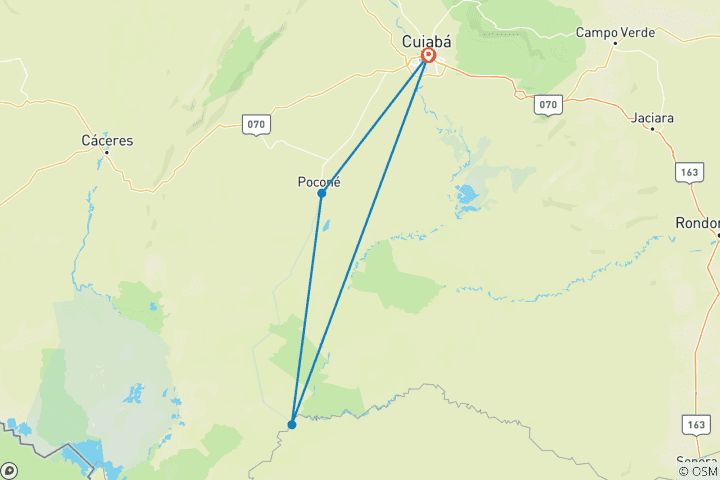 Kaart van Noordelijke Pantanal & Jaguar Safari met optioneel verblijf in Porto Jofre