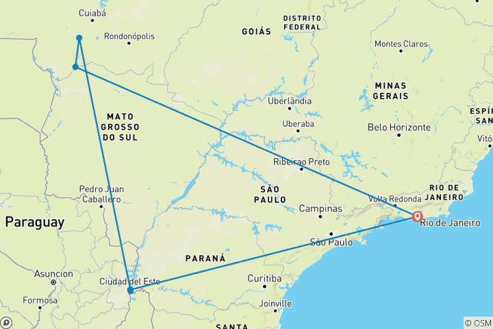 Karte von Auf den Spuren des Jaguars (mit Inlandsflügen)