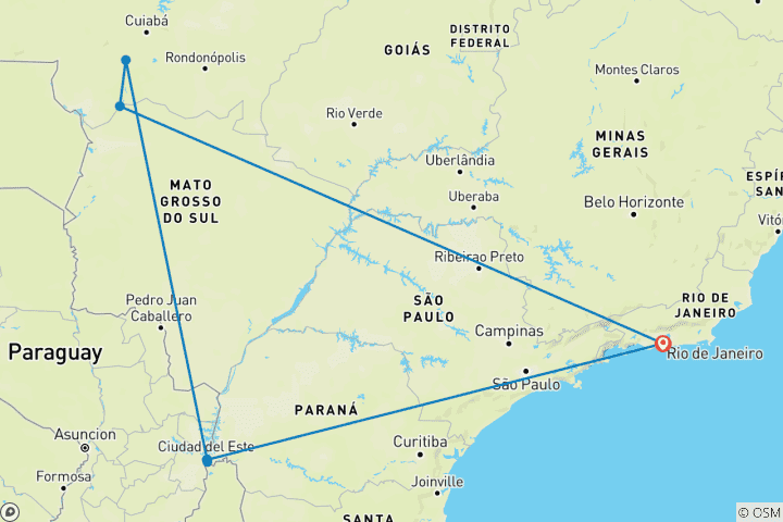 Map of On the tracks of the jaguar (incl. domestic flights)