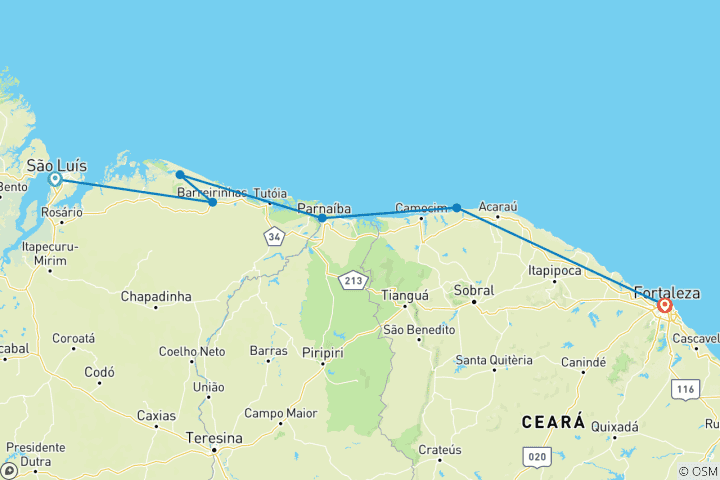 Karte von Route der Emotionen von São Luis nach Fortaleza)