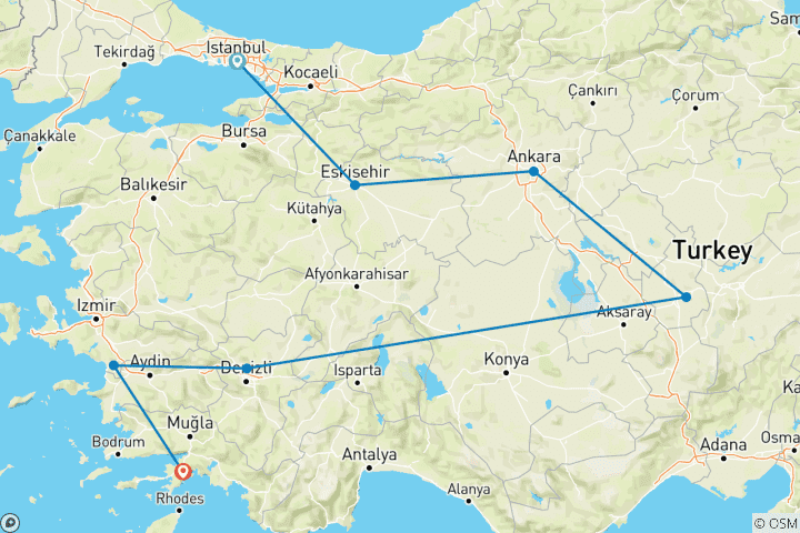 Karte von Sinnliche Türkei & Marmarıs - mit dem Zug - 11 Tage