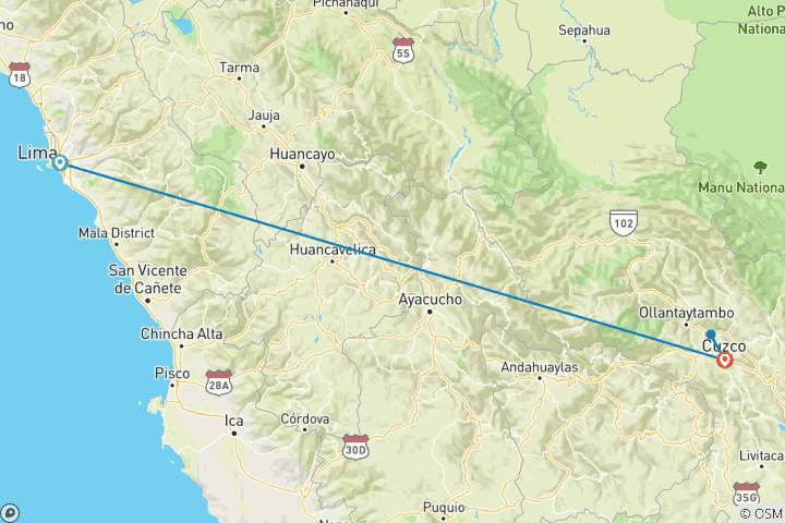 Map of 7 Days Journey Through the Peruvian Wonders