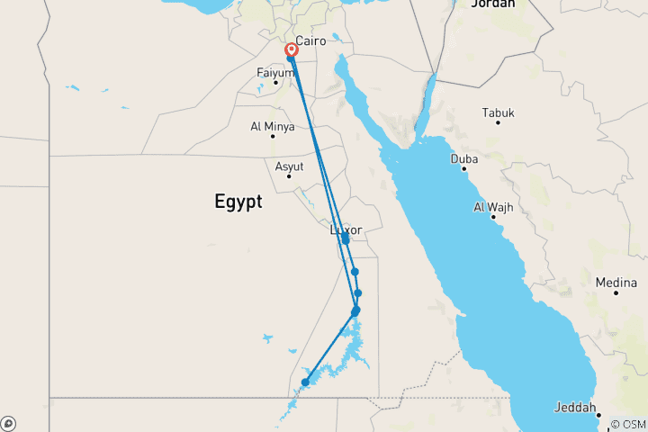 Map of Egypt 8-Nights Cairo, Nile Cruise, Abu Simbel&Balloon From Cairo