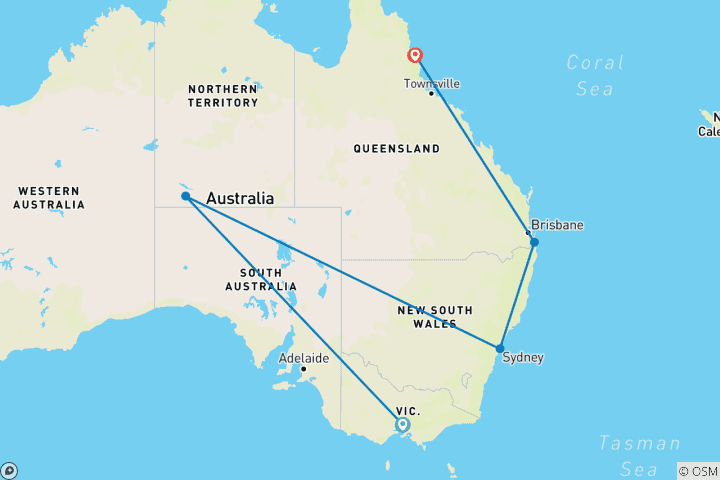 Map of 15-Day Great Australian Adventure - Private