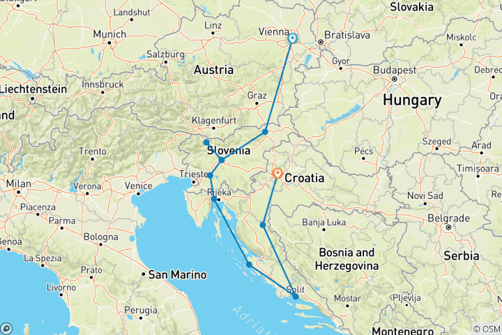 Carte du circuit Marchés de Noël d'Autriche, de Slovénie et de Croatie (2025)