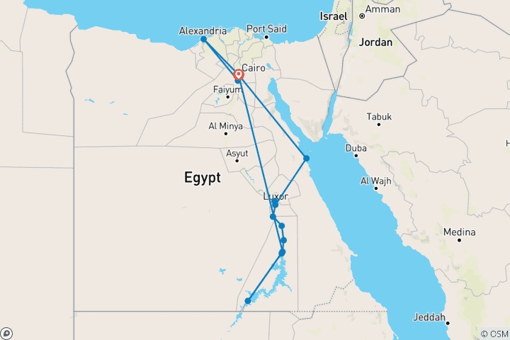 Carte du circuit Découvrez l'Égypte au départ du Caire : 14 jours et 13 nuits - Le Caire, Alexandrie, croisière sur le Nil et la mer Rouge