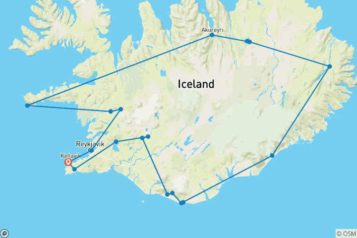 Map of 10 Days Complete Iceland Winter | Ring-Road, Snæfellsnes, Northern Lights & Roundtrip airport transfer (Group Tour)