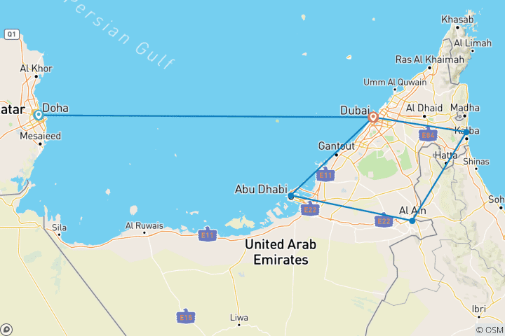 Map of Qatar, Dubai, and the United Arab Emirates