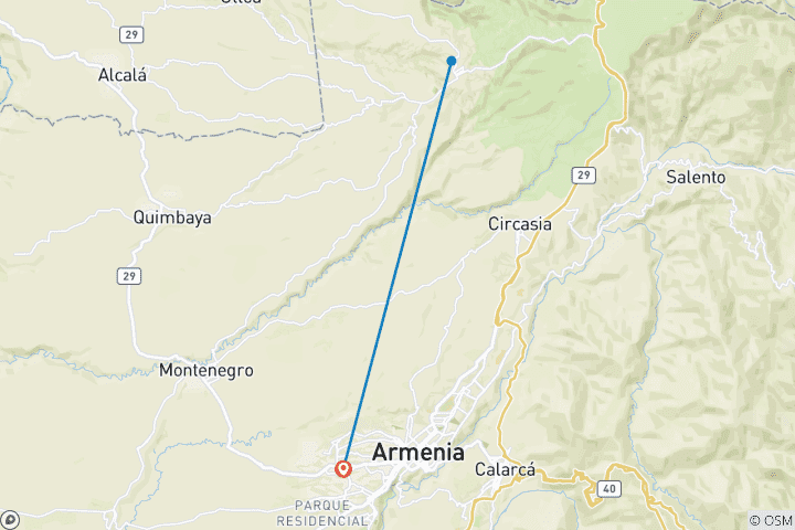 Carte du circuit 5 jours en Colombie : Café andin et aventures à Quindio