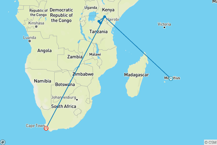 Map of Exotic East African Adventure 7 Days/6 Nights