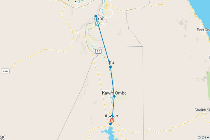 Carte du circuit Croisière de 4 jours sur le Nil au départ de Louxor, Edfou, Kom Ombo et Assouan (visites guidées privées)