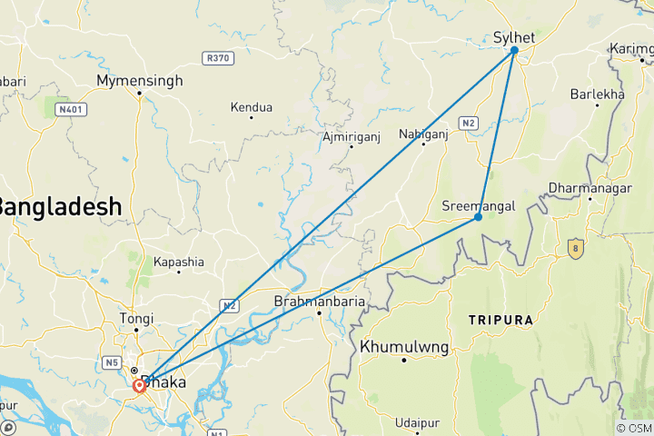 Karte von 5 Tage maßgeschneiderte Bangladesch Wildlife Tour, ohne Führer und Fahrer