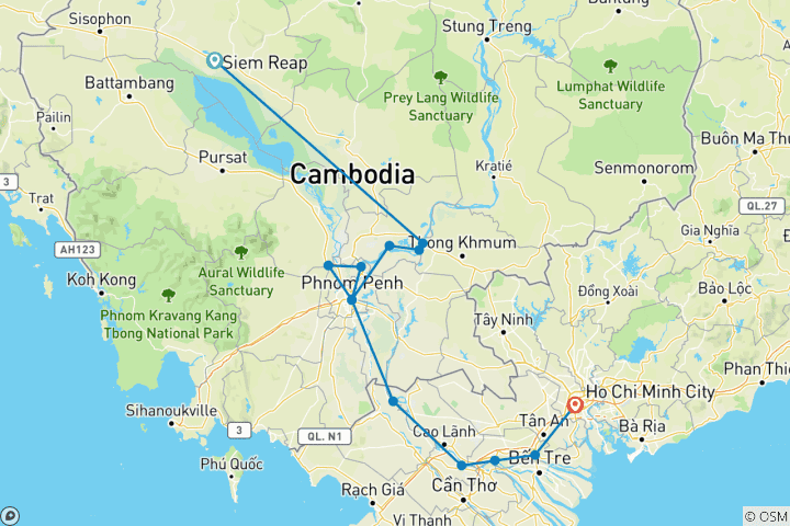 Karte von Spirituelles Kambodscha & der Mekong von Siem Reap nach Ho Chi Minh Stadt