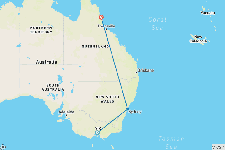 Carte du circuit Forfait de 10 jours pour l'Australie - Privé