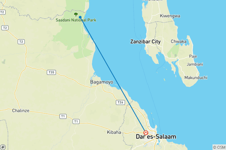 Mapa de Safari de 3 Días al Parque Nacional de Saadani