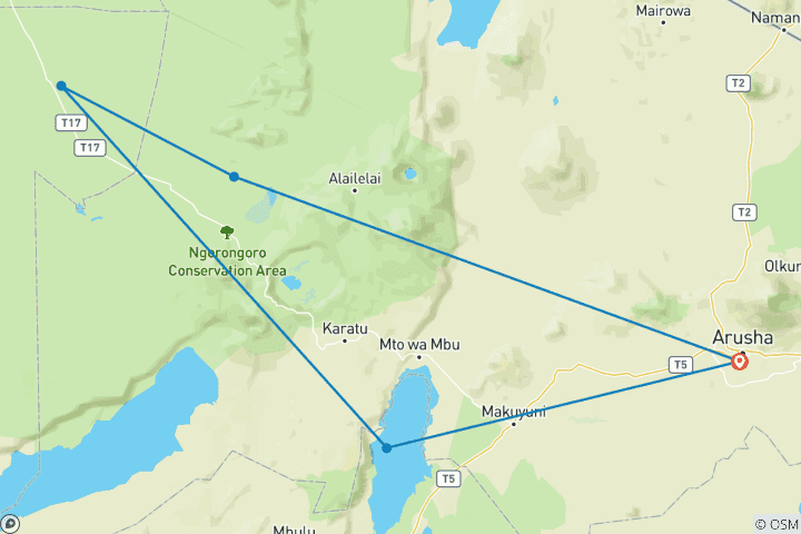 Map of 4 Days - Lake Manyara, Serengeti, Ngorongoro Crater