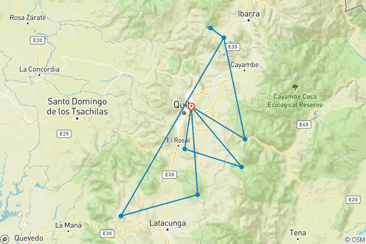 Kaart van 12 dagen Wandelen in de Hooglanden van Ecuador