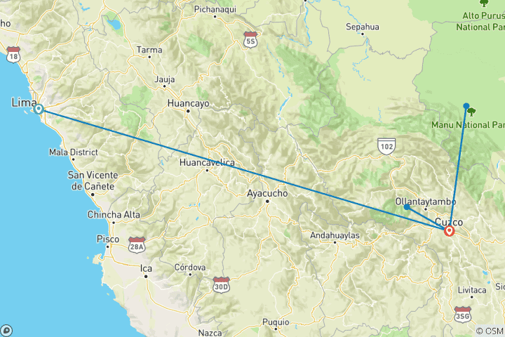 Map of 9 Days From Inca Ruins to the Rainforest