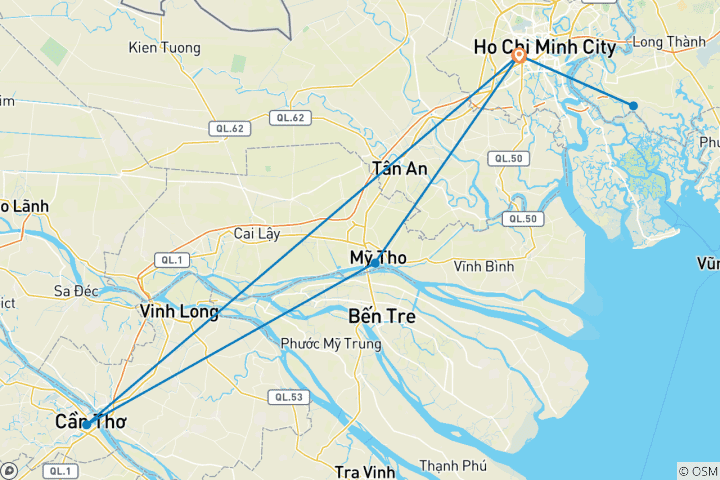 Mapa de Saigón, Cu Chi y Delta del Mekong - 6 días