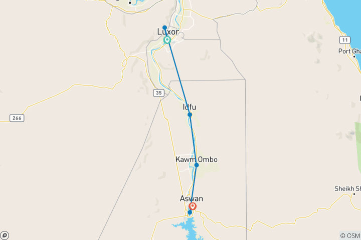 Carte du circuit Croisière de 5 jours sur le Nil au départ de Louxor, Edfou, Kom Ombo et Assouan (visites guidées privées)