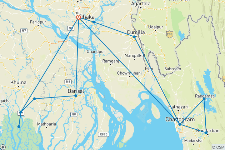 Carte du circuit Circuit privé de 12 jours au Bangladesh, avec guide et chauffeur exclusifs