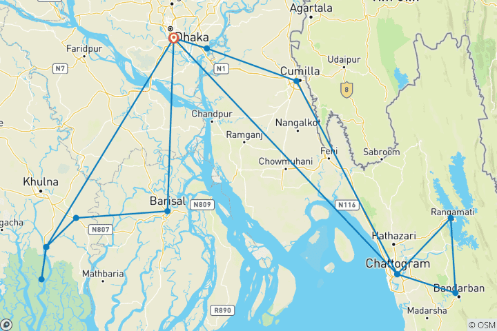 Carte du circuit Circuit privé de 12 jours au Bangladesh, avec guide et chauffeur exclusifs