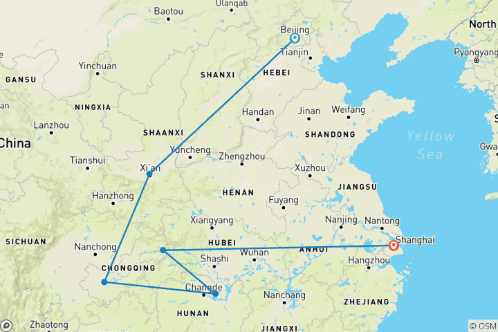 Carte du circuit De la Chine impériale à la Chine moderne, avec croisière sur le Yangtsé - 11 jours (guide et chauffeur privés)