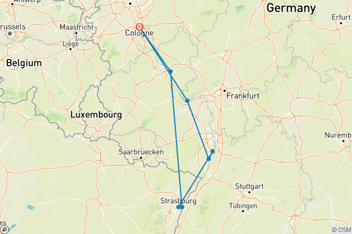 Carte du circuit Magie de l'Avent du Rhin 2024 (24 destinations)