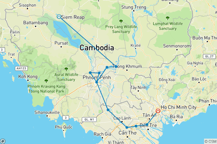 Map of Majestic Mekong Cruising Siem Reap → Ho Chi Minh City (2025)