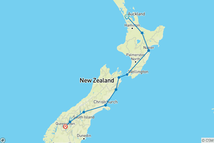 Carte du circuit Une odyssée en voiture à travers la Nouvelle-Zélande - Privé