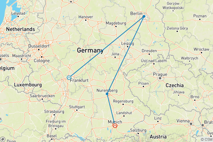 Map of Germany in 11 Days - Covering Frankfurt, Berlin, Nuremberg and Munich