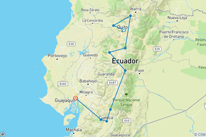 Kaart van 12 dagen Quito naar Guayaquil