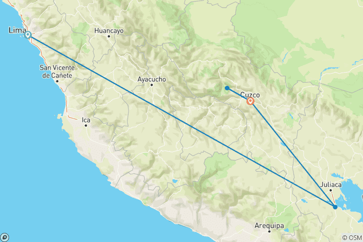 Map of 8 Days From Titicaca to Machu Picchu