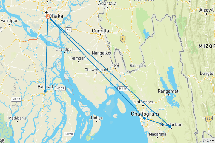 Carte du circuit Circuit photographique privé de 10 jours au Bangladesh, départ quotidien