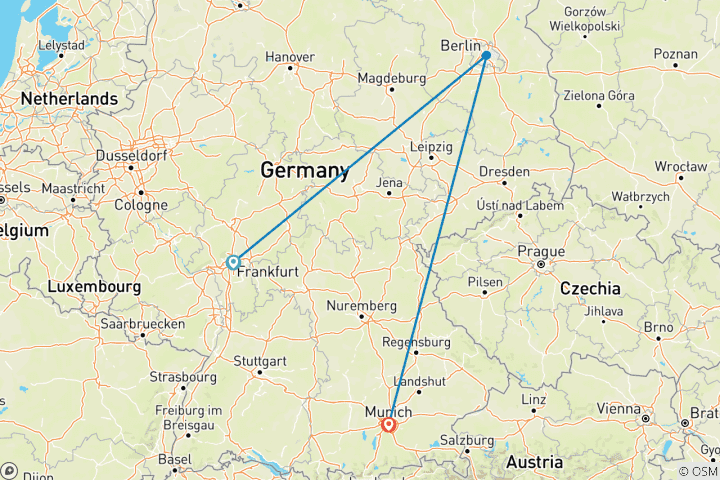 Map of Germany in 9 Days - covering Frankfurt, Berlin and Munich