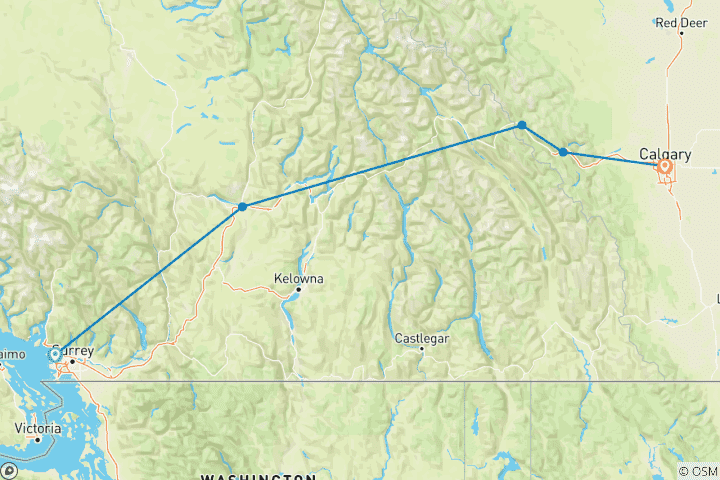 Carte du circuit Les Rocheuses canadiennes avec le Rocky Mountaineer Eastbound (de Vancouver, BC à Calgary, AB)