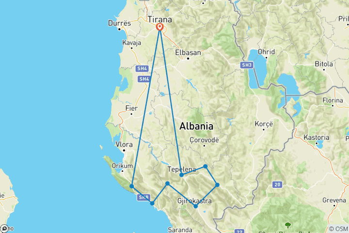 Carte du circuit Aventure à 360° dans le sud de l'Albanie - Circuit de 8 jours en petit groupe