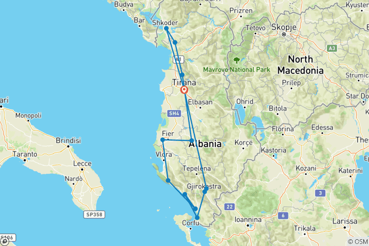 Carte du circuit L'Albanie intemporelle : De la côte à la campagne