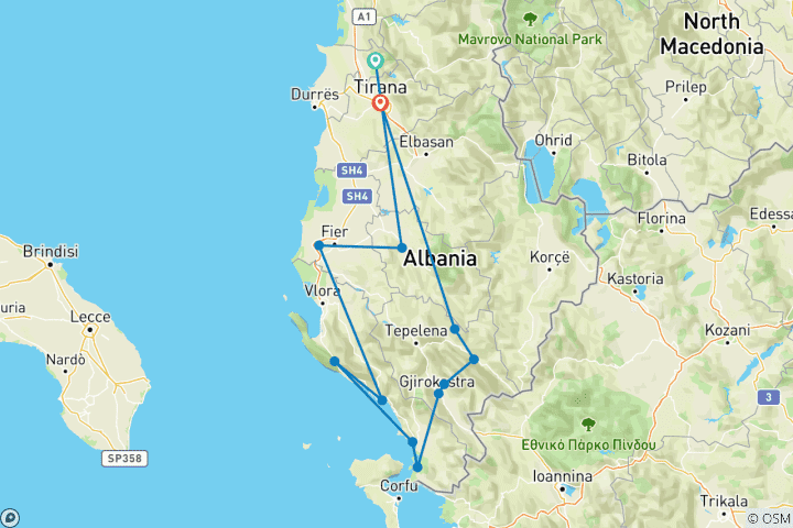 Map of Theatre of the Sun: Albania's Spirit (Self-Drive & Partially Guided)