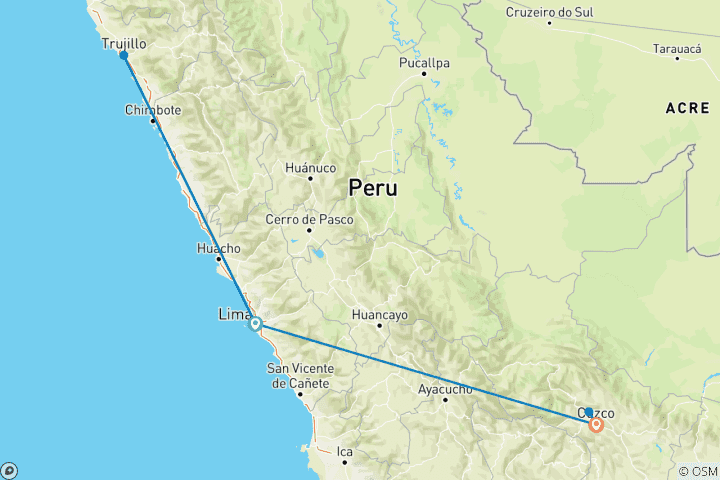 Map of 9 Days Treasures of Northern Peru and the Sacred Andes