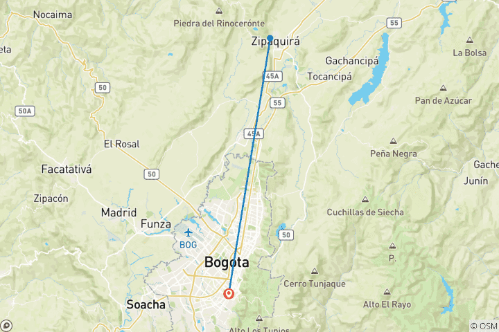 Carte du circuit 4 jours en Colombie : Bogota et au-delà