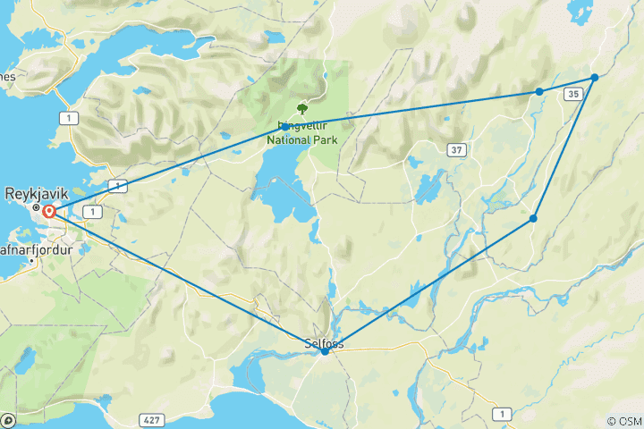 Carte du circuit Forfait de 3 jours avec escale en Islande